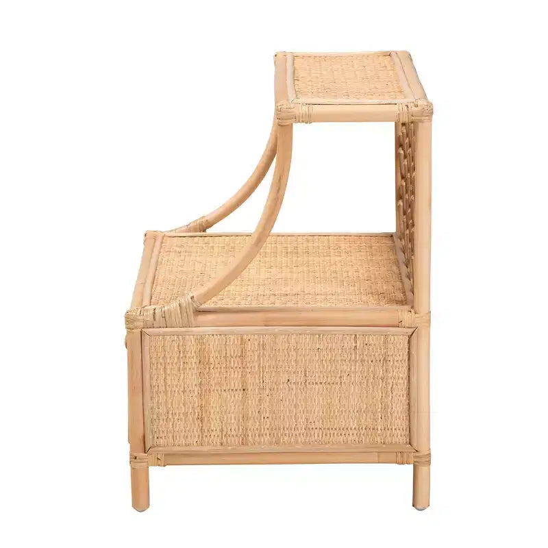 bali & pari Table de chevet Lalo moderne bohème en rotin naturel marron à 1 tiroir