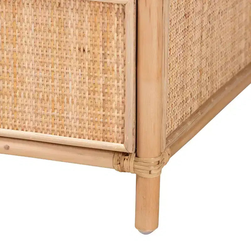 bali & pari Table de chevet Lalo moderne bohème en rotin naturel marron à 1 tiroir