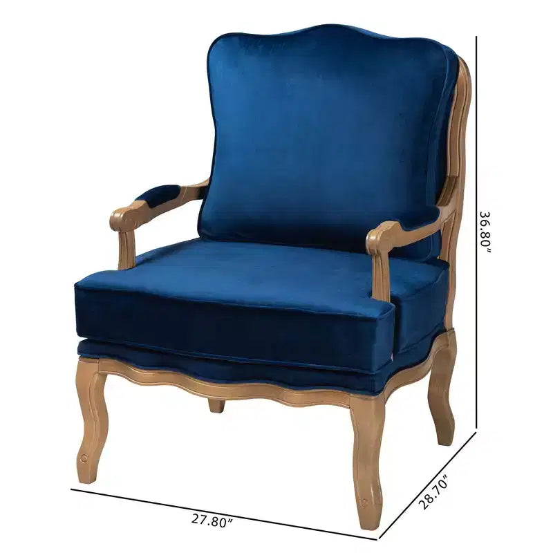 Fauteuil d'appoint traditionnel Baxton Studio Jules en tissu bleu marine et bois finition chêne français