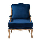 Fauteuil d'appoint traditionnel Baxton Studio Jules en tissu bleu marine et bois finition chêne français