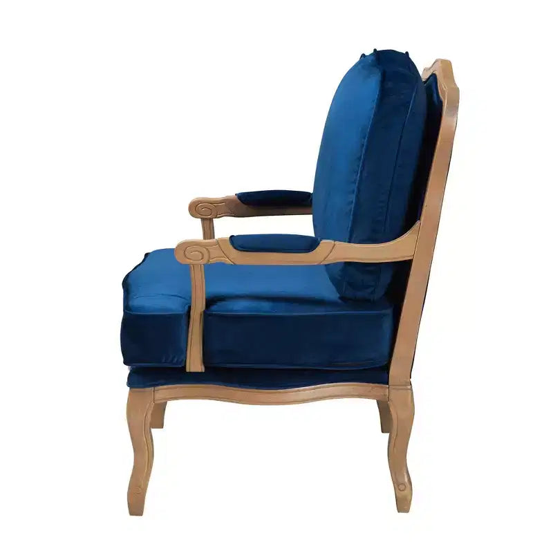 Fauteuil d'appoint traditionnel Baxton Studio Jules en tissu bleu marine et bois finition chêne français