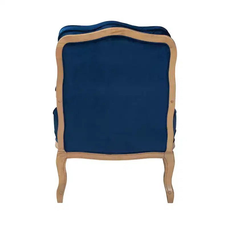 Fauteuil d'appoint traditionnel Baxton Studio Jules en tissu bleu marine et bois finition chêne français