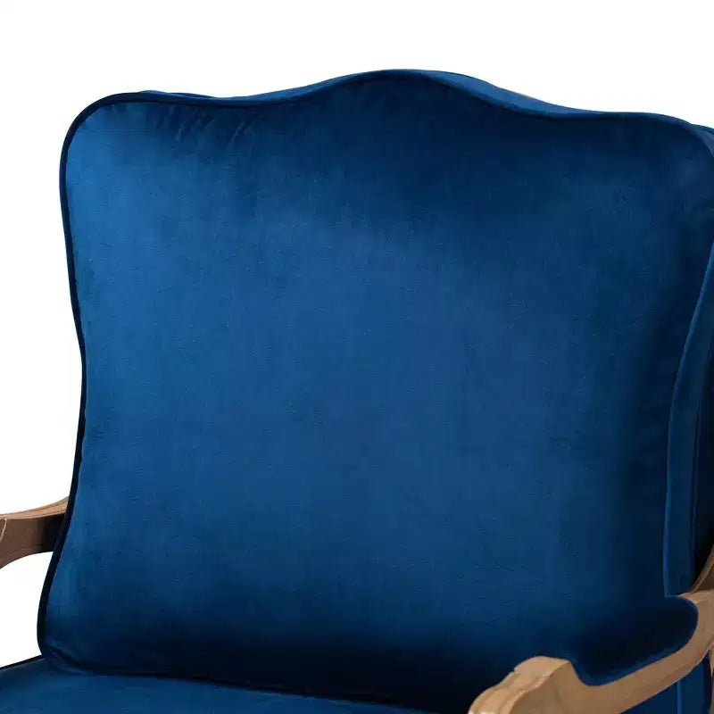 Fauteuil d'appoint traditionnel Baxton Studio Jules en tissu bleu marine et bois finition chêne français