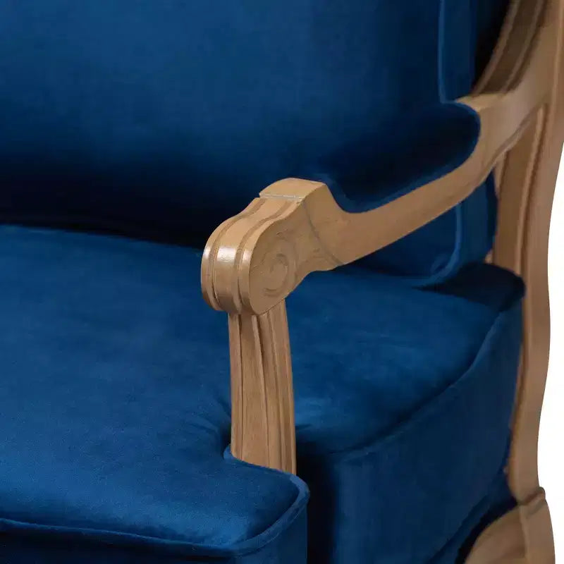 Fauteuil d'appoint traditionnel Baxton Studio Jules en tissu bleu marine et bois finition chêne français