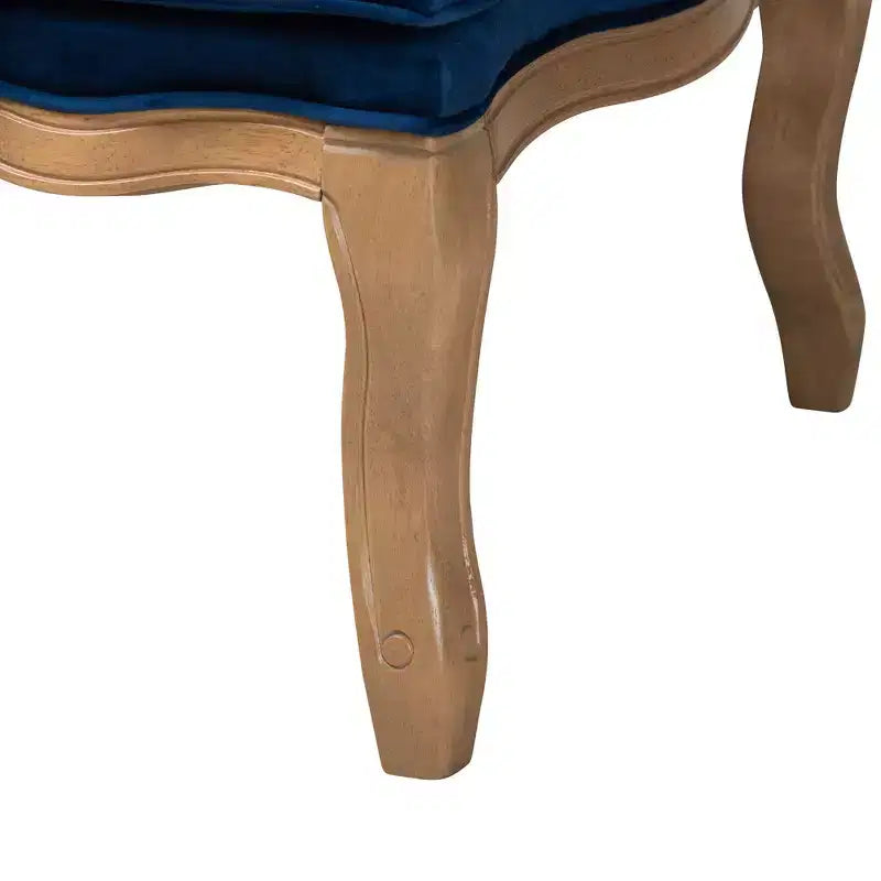 Fauteuil d'appoint traditionnel Baxton Studio Jules en tissu bleu marine et bois finition chêne français