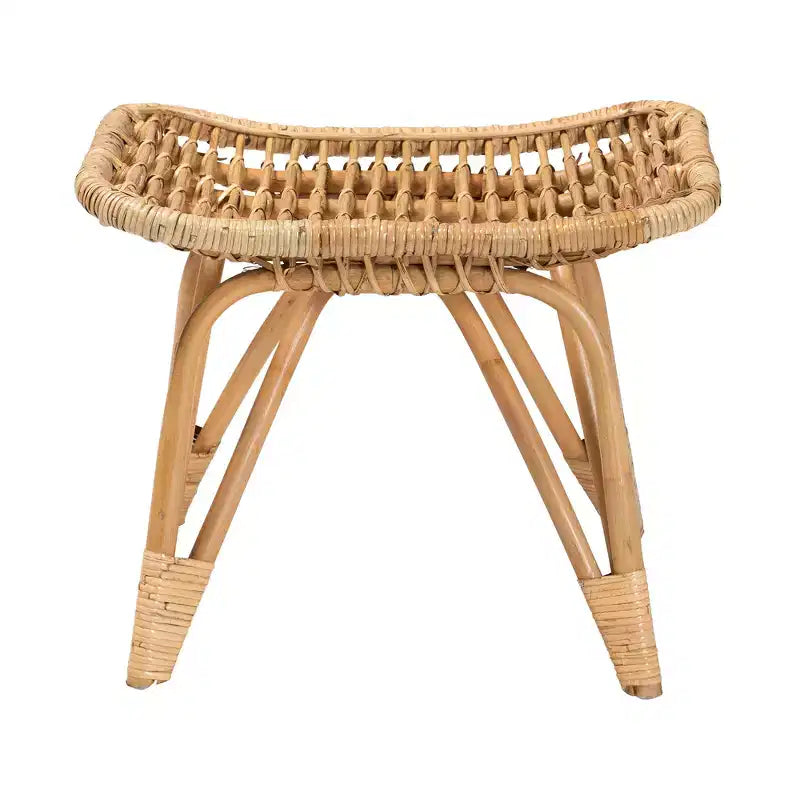 Repose-pieds en rotin marron naturel de style bohème moderne bali & pari Earvin