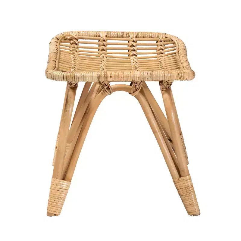 Repose-pieds en rotin marron naturel de style bohème moderne bali & pari Earvin