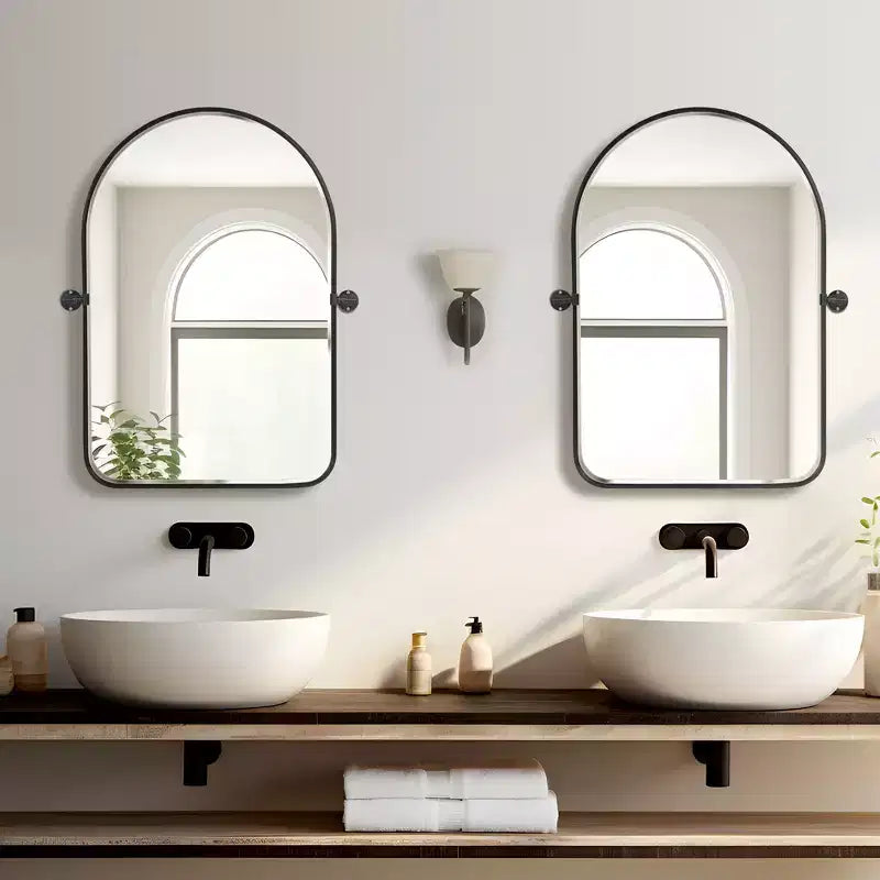 Dovelina Arch Miroir de salle de bain avec cadre en métal, pivotant, ensemble de 2 miroirs suspendus