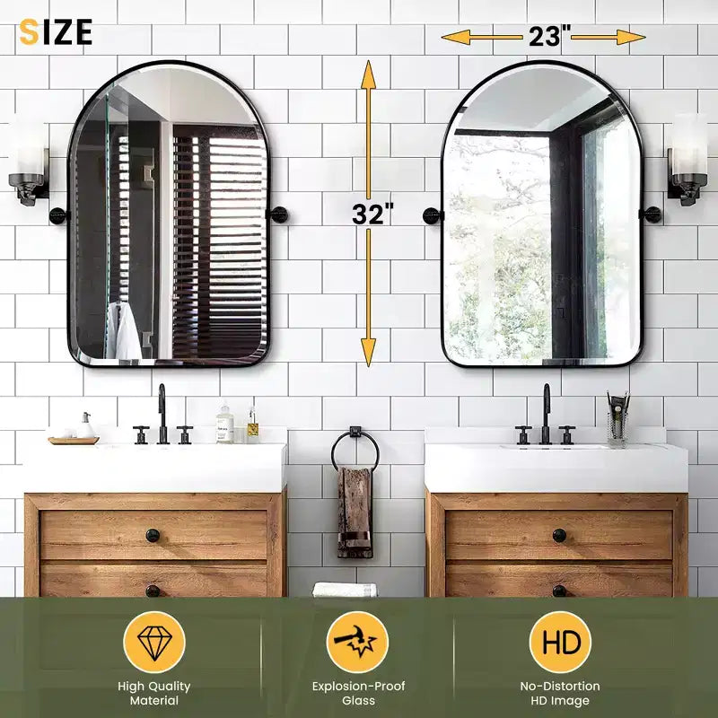 Dovelina Arch Miroir de salle de bain avec cadre en métal, pivotant, ensemble de 2 miroirs suspendus