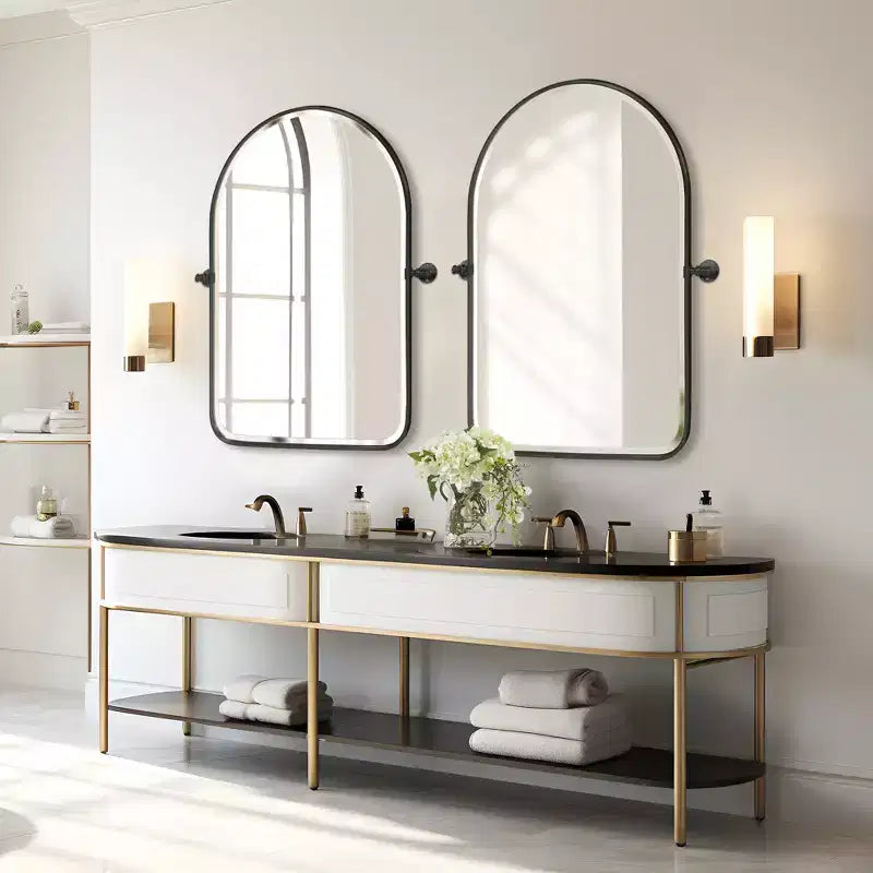 Dovelina Arch Miroir de salle de bain avec cadre en métal, pivotant, ensemble de 2 miroirs suspendus