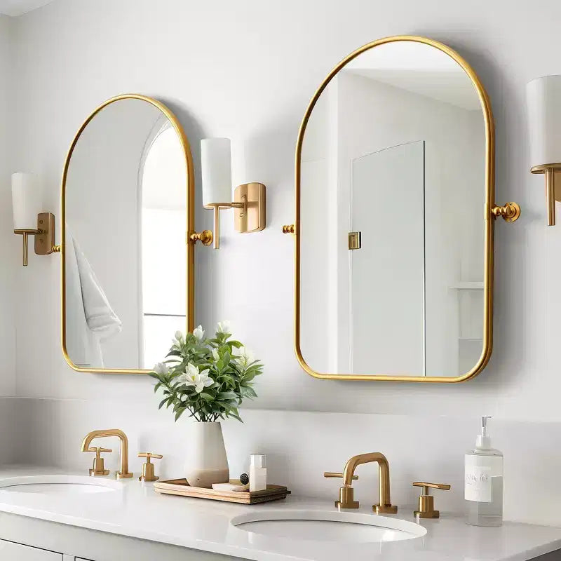 Dovelina Arch Miroir de salle de bain avec cadre en métal, pivotant, ensemble de 2 miroirs suspendus