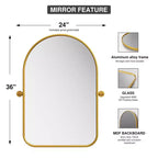 Dovelina Arch Miroir de salle de bain avec cadre en métal, pivotant, ensemble de 2 miroirs suspendus