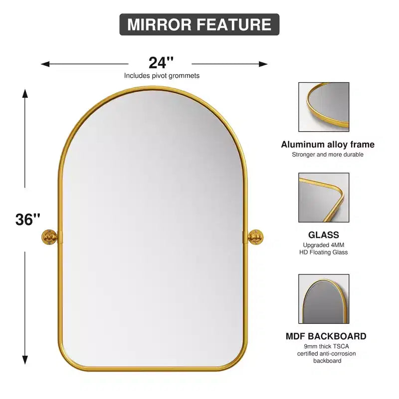 Dovelina Arch Miroir de salle de bain avec cadre en métal, pivotant, ensemble de 2 miroirs suspendus