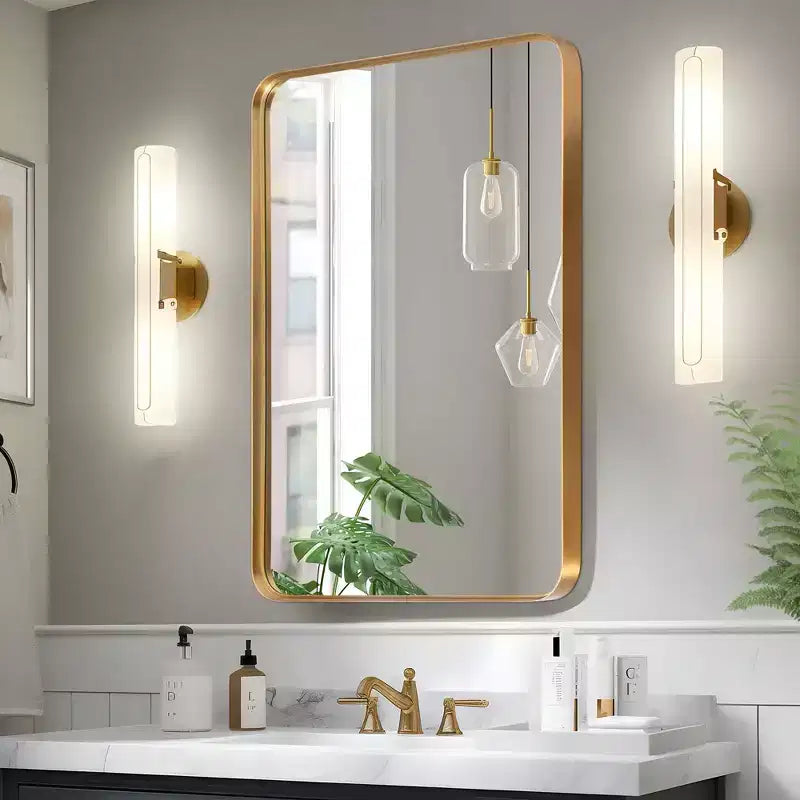 Miroir Mural Dovelina, Rectangle, Cadre Métallique, pour Salle de Bain