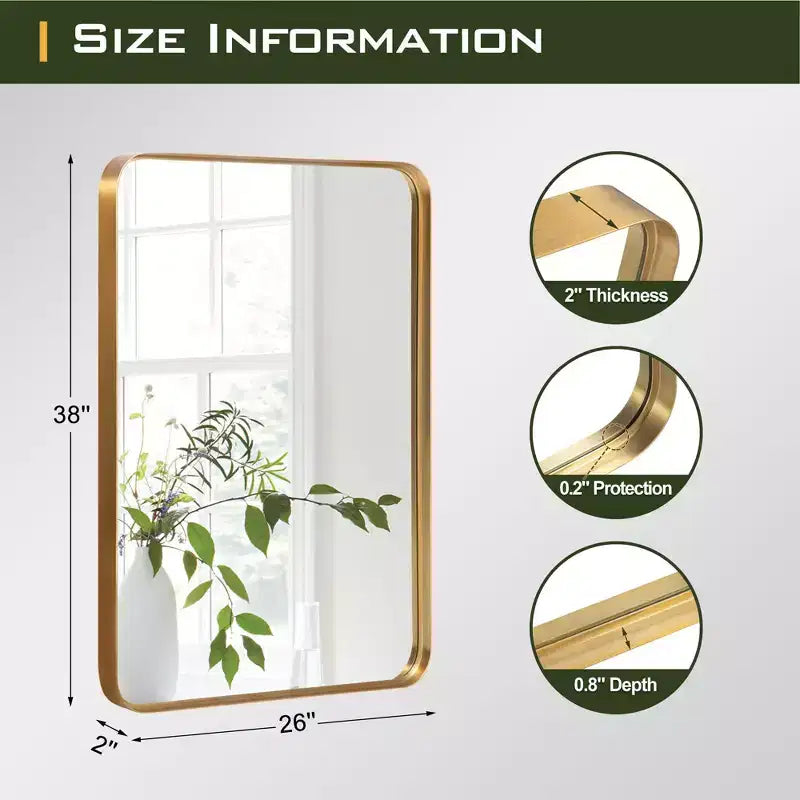 Miroir Mural Dovelina, Rectangle, Cadre Métallique, pour Salle de Bain