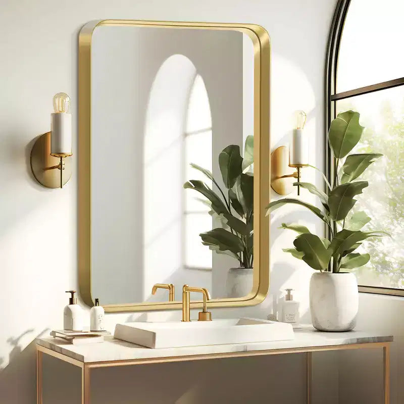 Miroir Mural Dovelina, Rectangle, Cadre Métallique, pour Salle de Bain