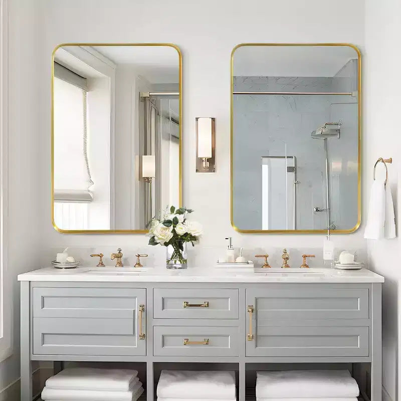Miroir Mural Dovelina, Rectangle, Cadre Métallique, pour Salle de Bain