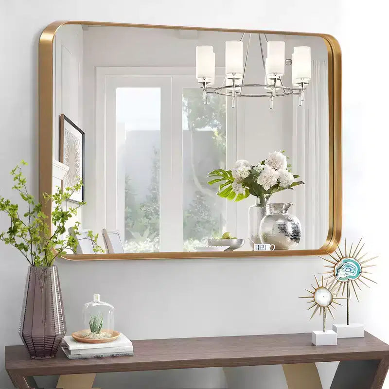 Miroir Mural Dovelina, Rectangle, Cadre Métallique, pour Salle de Bain