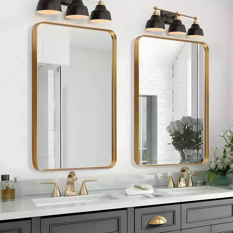 Miroir Mural Dovelina, Rectangle, Cadre Métallique, pour Salle de Bain
