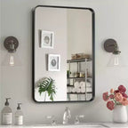Miroir Mural Dovelina, Rectangle, Cadre Métallique, pour Salle de Bain