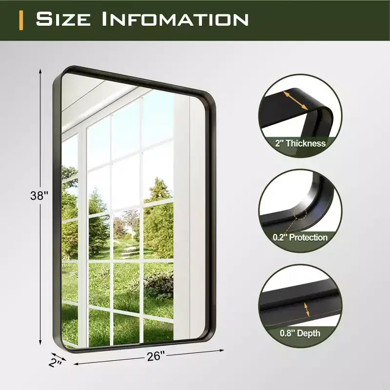 Miroir Mural Dovelina, Rectangle, Cadre Métallique, pour Salle de Bain