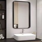 Miroir Mural Dovelina, Rectangle, Cadre Métallique, pour Salle de Bain