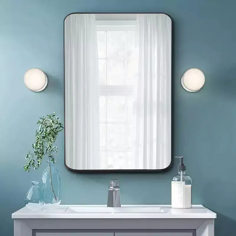 Miroir Mural Dovelina, Rectangle, Cadre Métallique, pour Salle de Bain