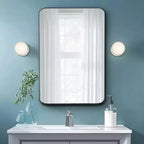 Miroir Mural Dovelina, Rectangle, Cadre Métallique, pour Salle de Bain