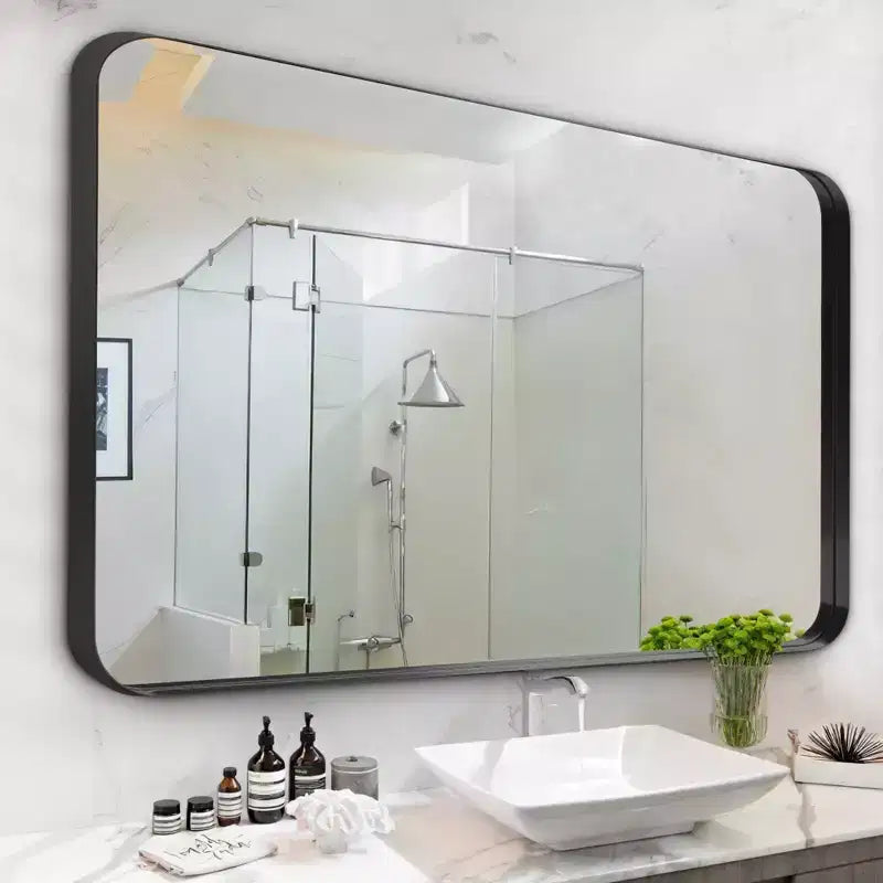 Miroir Mural Dovelina, Rectangle, Cadre Métallique, pour Salle de Bain