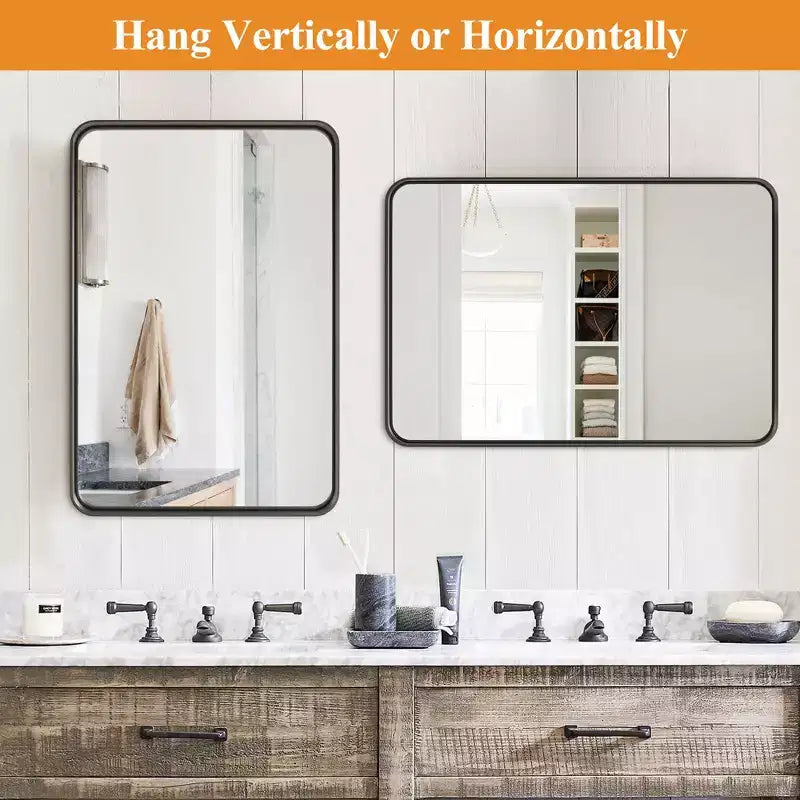 Miroir Mural Dovelina, Rectangle, Cadre Métallique, pour Salle de Bain
