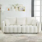 Canapé 3 places rembourré, canapé en tissu Teddy avec 3 coussins de dossier 4M -ModernLuxe