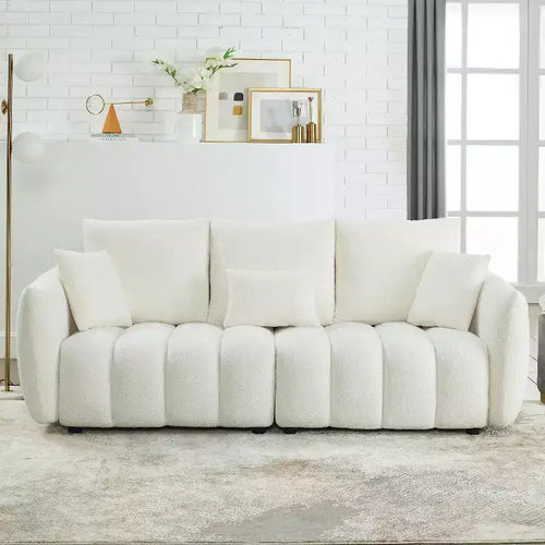 Canapé 3 places rembourré, canapé en tissu Teddy avec 3 coussins de dossier 4M -ModernLuxe