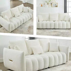 Canapé 3 places rembourré, canapé en tissu Teddy avec 3 coussins de dossier 4M -ModernLuxe