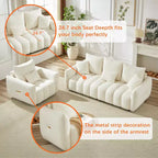 Canapé 3 places rembourré, canapé en tissu Teddy avec 3 coussins de dossier 4M -ModernLuxe