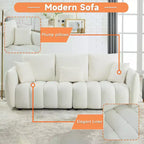 Canapé 3 places rembourré, canapé en tissu Teddy avec 3 coussins de dossier 4M -ModernLuxe