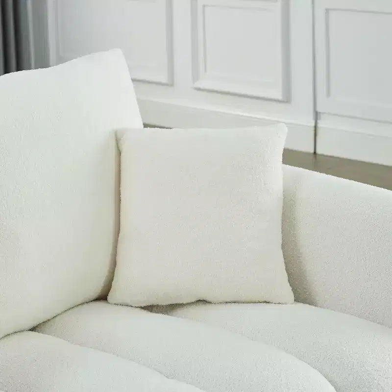 Canapé 3 places rembourré, canapé en tissu Teddy avec 3 coussins de dossier 4M -ModernLuxe