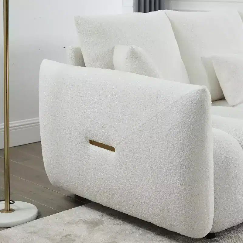 Canapé 3 places rembourré, canapé en tissu Teddy avec 3 coussins de dossier 4M -ModernLuxe
