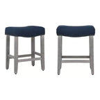 WestinTrends 24 Tabouret de comptoir rembourré à siège de selle (lot de 2), Gris antique/Bleu marine