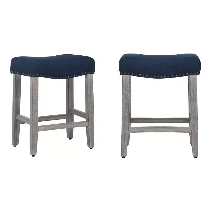 WestinTrends 24 Tabouret de comptoir rembourré à siège de selle (lot de 2), Gris antique/Bleu marine