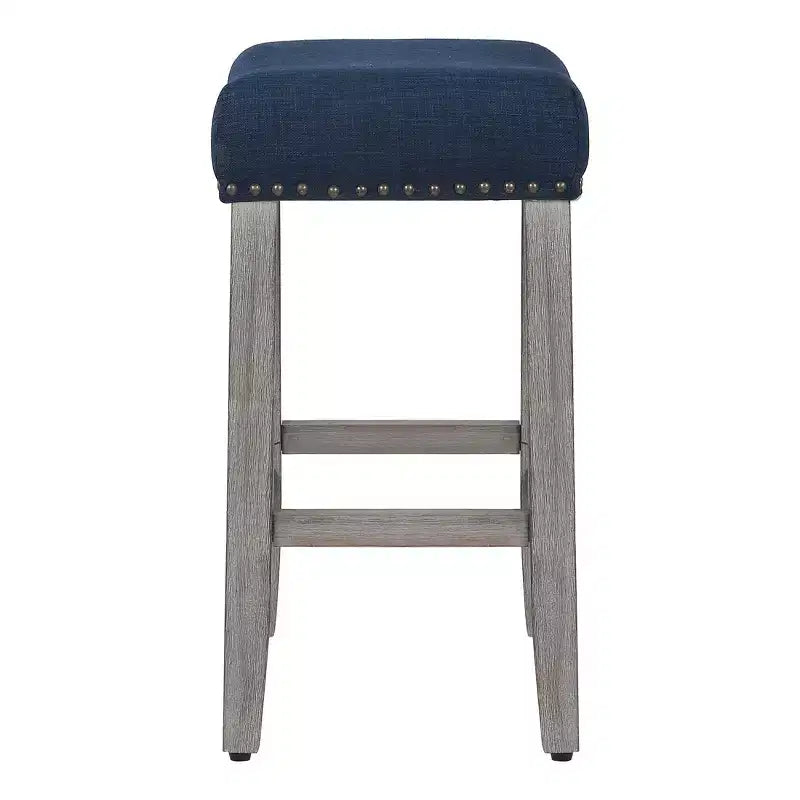 WestinTrends 24 Tabouret de comptoir rembourré à siège de selle (lot de 2), Gris antique/Bleu marine