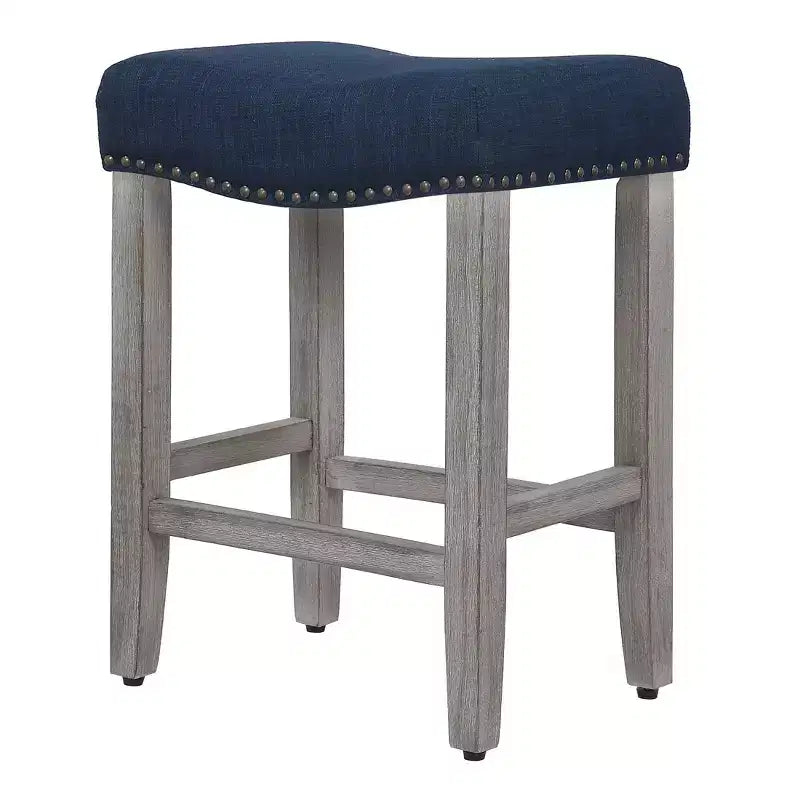 WestinTrends 24 Tabouret de comptoir rembourré à siège de selle (lot de 2), Gris antique/Bleu marine