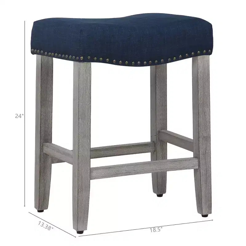 WestinTrends 24 Tabouret de comptoir rembourré à siège de selle (lot de 2), Gris antique/Bleu marine