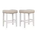WestinTrends 24 Upholstered Saddle Seat Counter Stool (Set of 2), Antique White/Beige