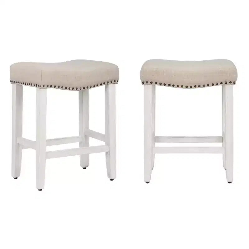 Tabouret de comptoir WestinTrends 24 po avec assise rembourrée (ensemble de 2), blanc antique/beige