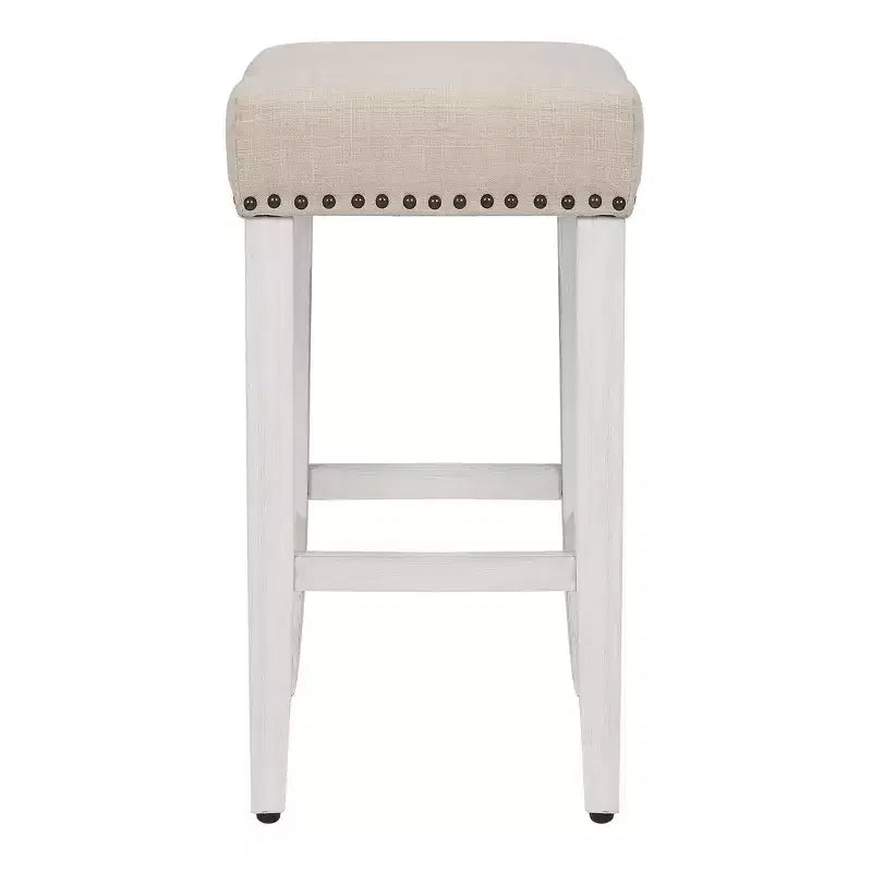 Tabouret de comptoir WestinTrends 24 po avec assise rembourrée (ensemble de 2), blanc antique/beige