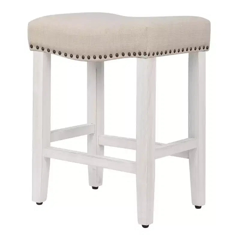Tabouret de comptoir WestinTrends 24 po avec assise rembourrée (ensemble de 2), blanc antique/beige