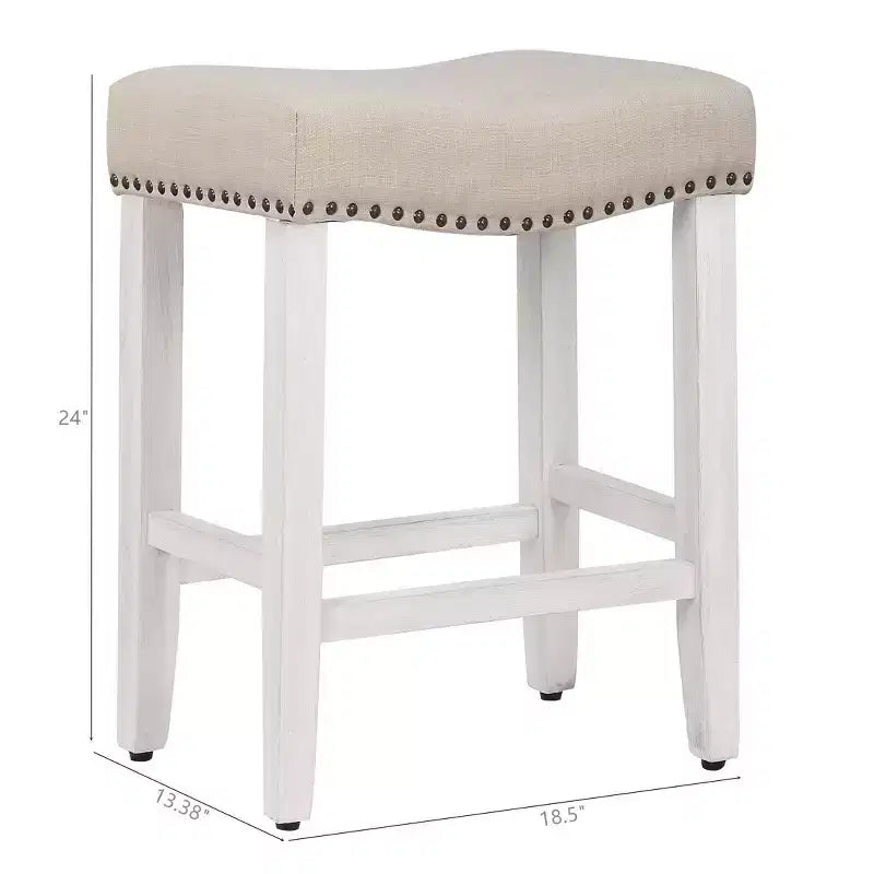 Tabouret de comptoir WestinTrends 24 po avec assise rembourrée (ensemble de 2), blanc antique/beige