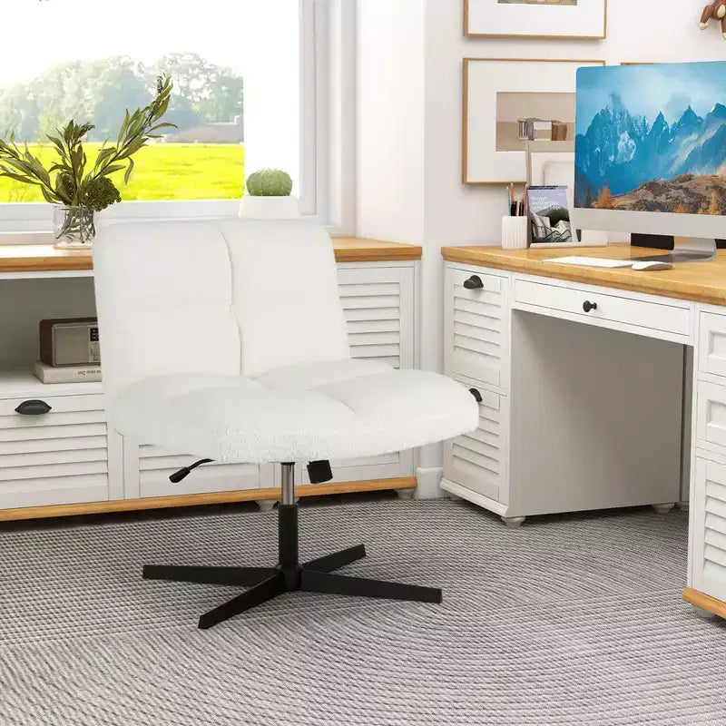 Costway Chaise de Bureau sans Accoudoirs Moderne Pivotante avec Hauteur Réglable Gris/Marron/Beige
