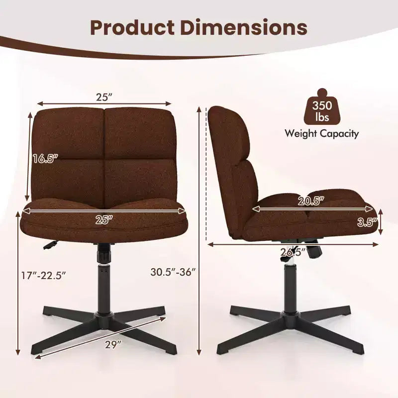Costway Chaise de Bureau sans Accoudoirs Moderne Pivotante avec Hauteur Réglable Gris/Marron/Beige