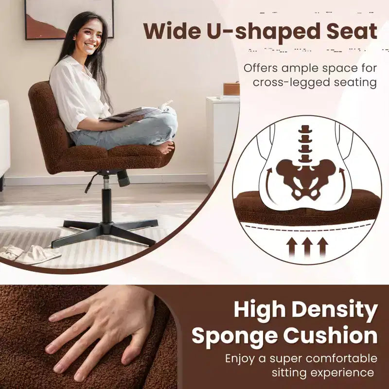 Costway Chaise de Bureau sans Accoudoirs Moderne Pivotante avec Hauteur Réglable Gris/Marron/Beige